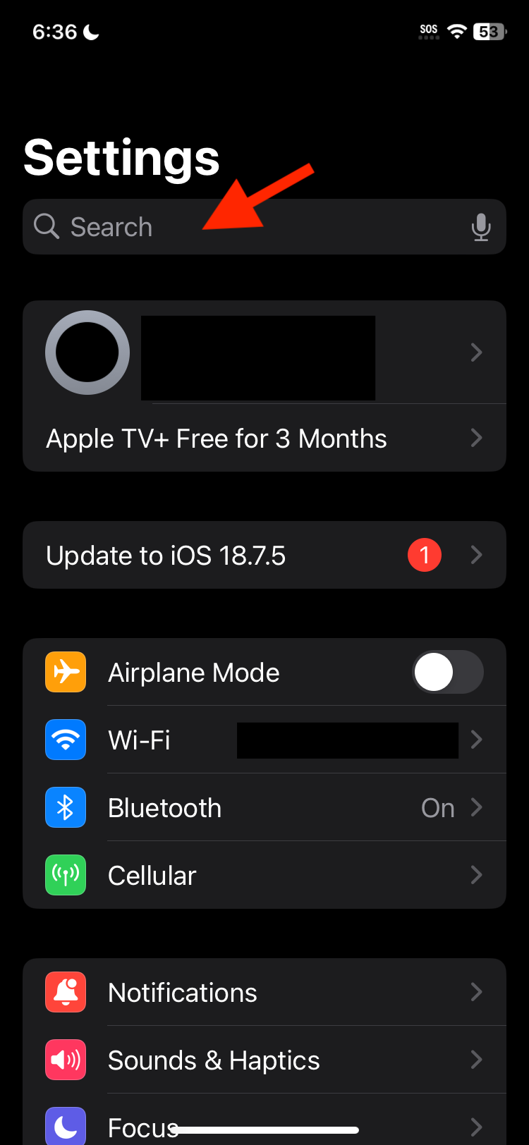 iOS Settings Screen